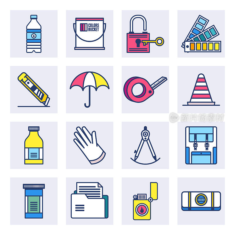 Home Insurance Policies Flat Line Style Vector Icon Set